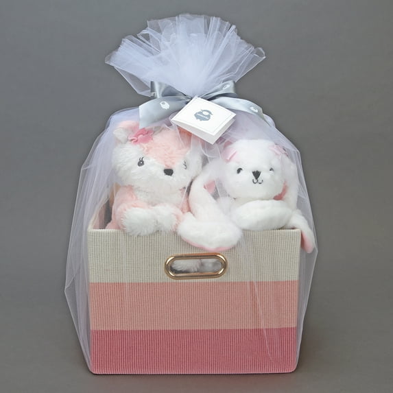 Lambs & Ivy Pink/White 5-Piece Luxury Infant / Newborn / Baby Gift Basket