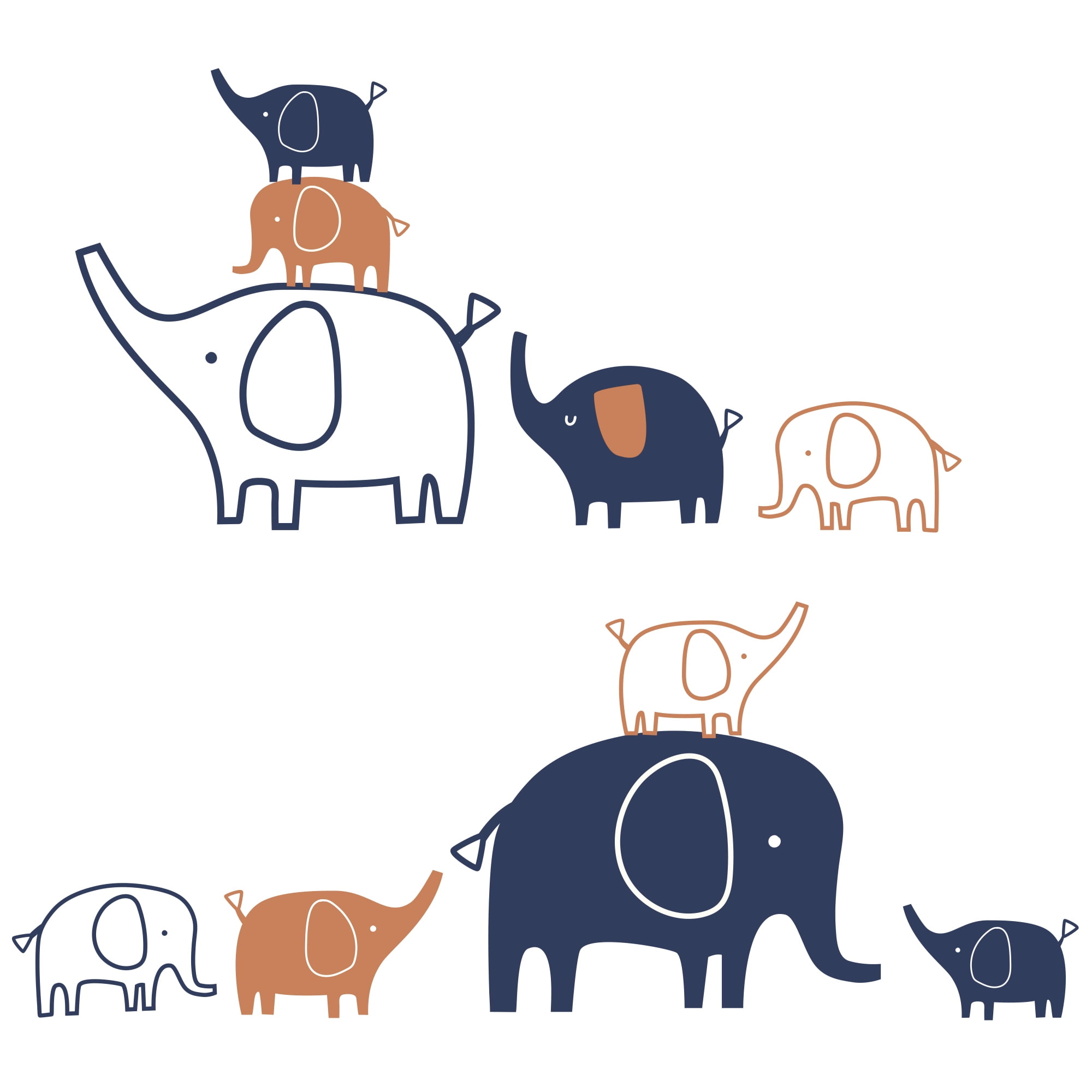 Playful Elephant Blue and Caramel Nursery Wall Decals