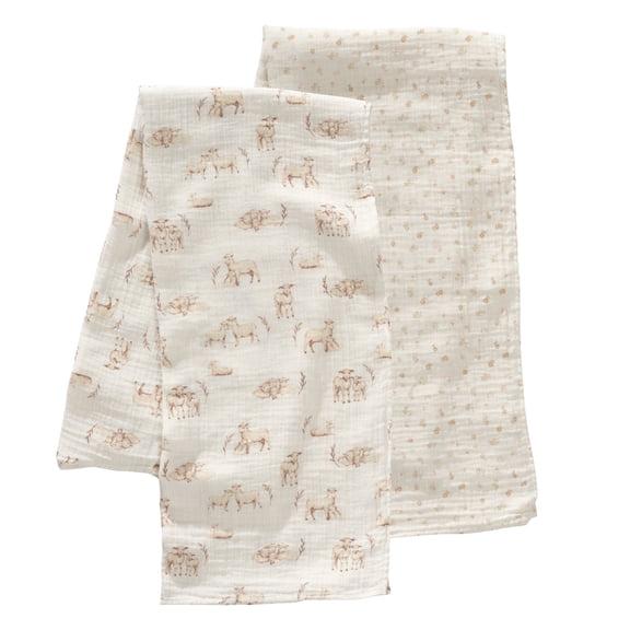 Lambs & Ivy Signature 2-Pack Organic Muslin Lamb/Floral Swaddle Blankets