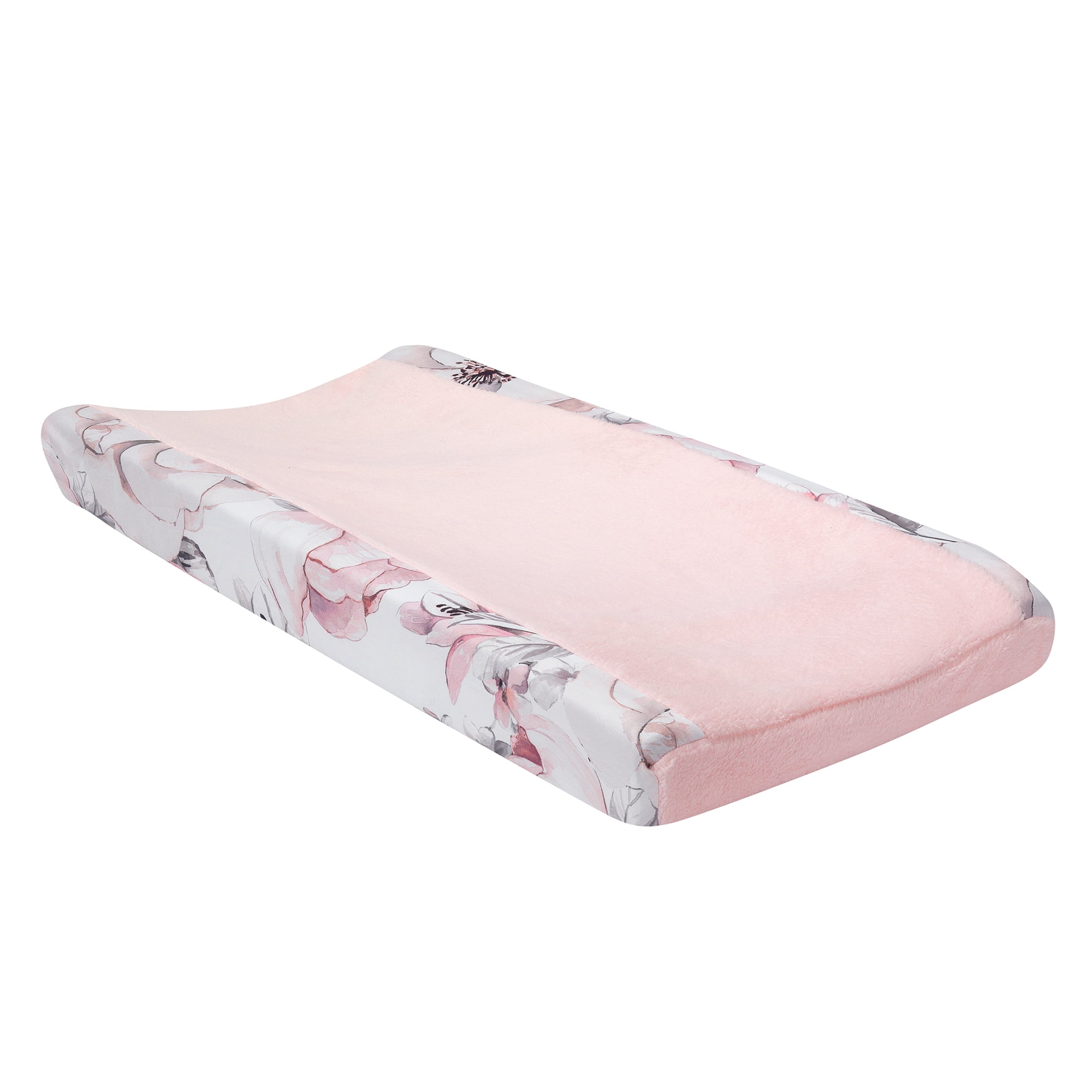 Soft Pink and Gray Floral Minky Changing Pad Cover