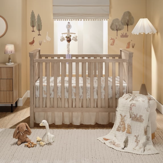 Lambs & Ivy Signature Bunny Hop Green organic cotton muslin 3-piece crib bedding set