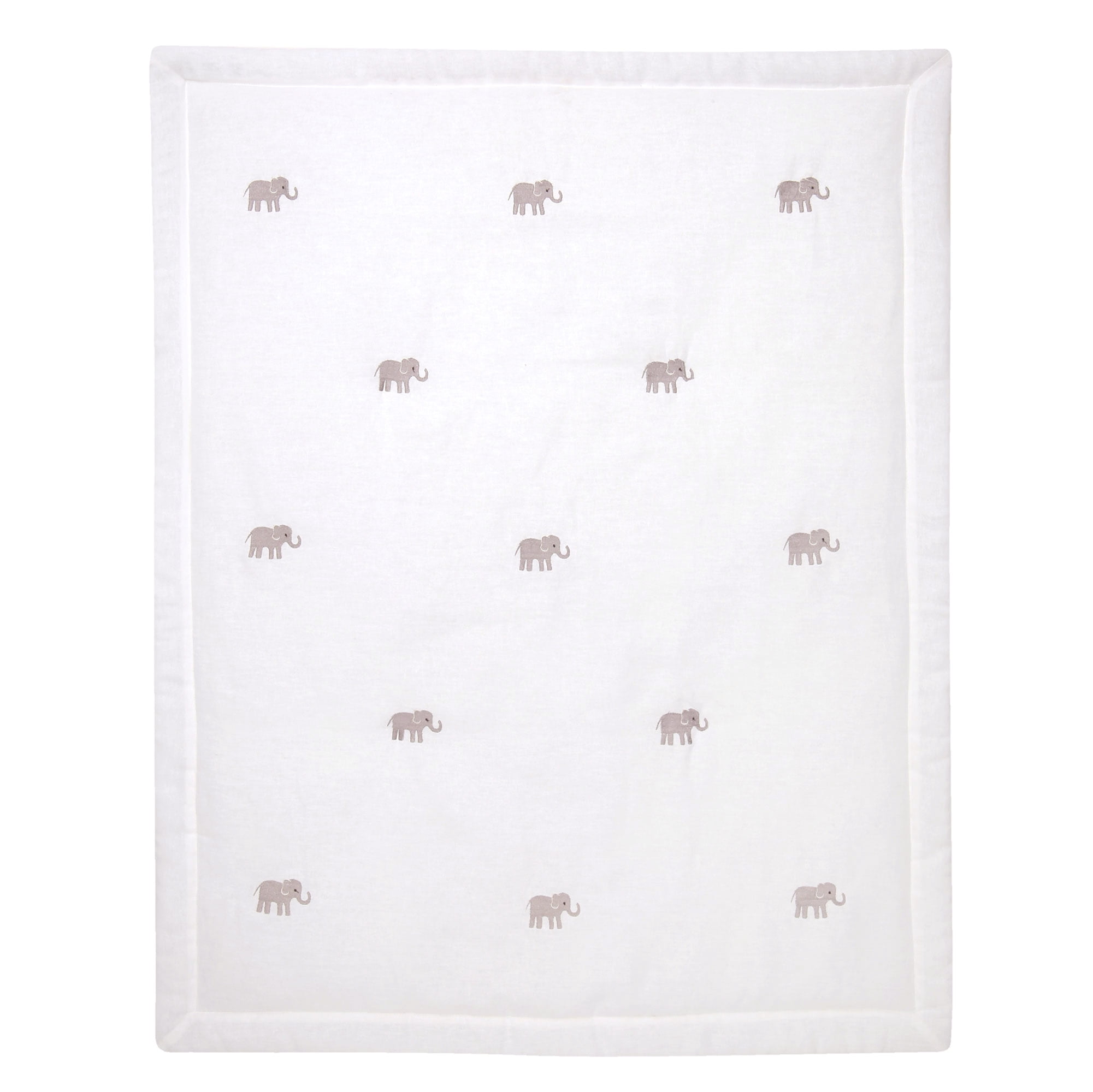 Creamy White Linen Baby Quilt with Gray Elephants