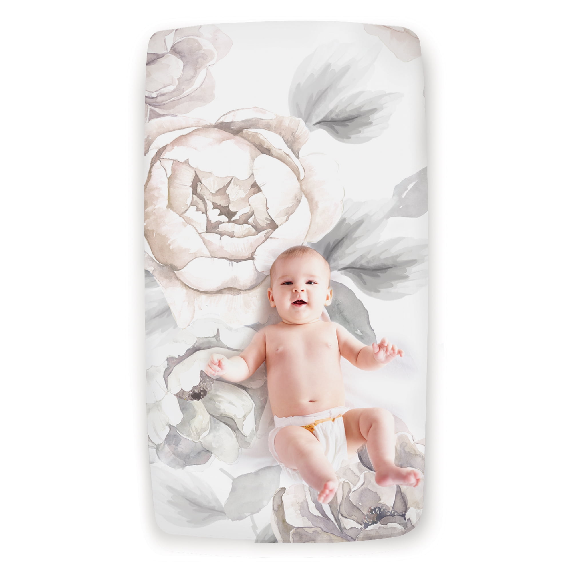 Gray Floral Organic Cotton Toddler Crib Sheet