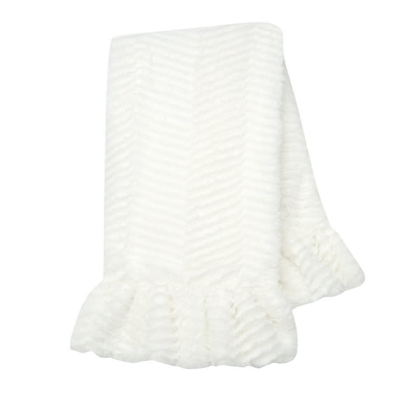Lambs & Ivy Signature White Ruffled Lux Minky/Jersey Chevron Baby Blanket