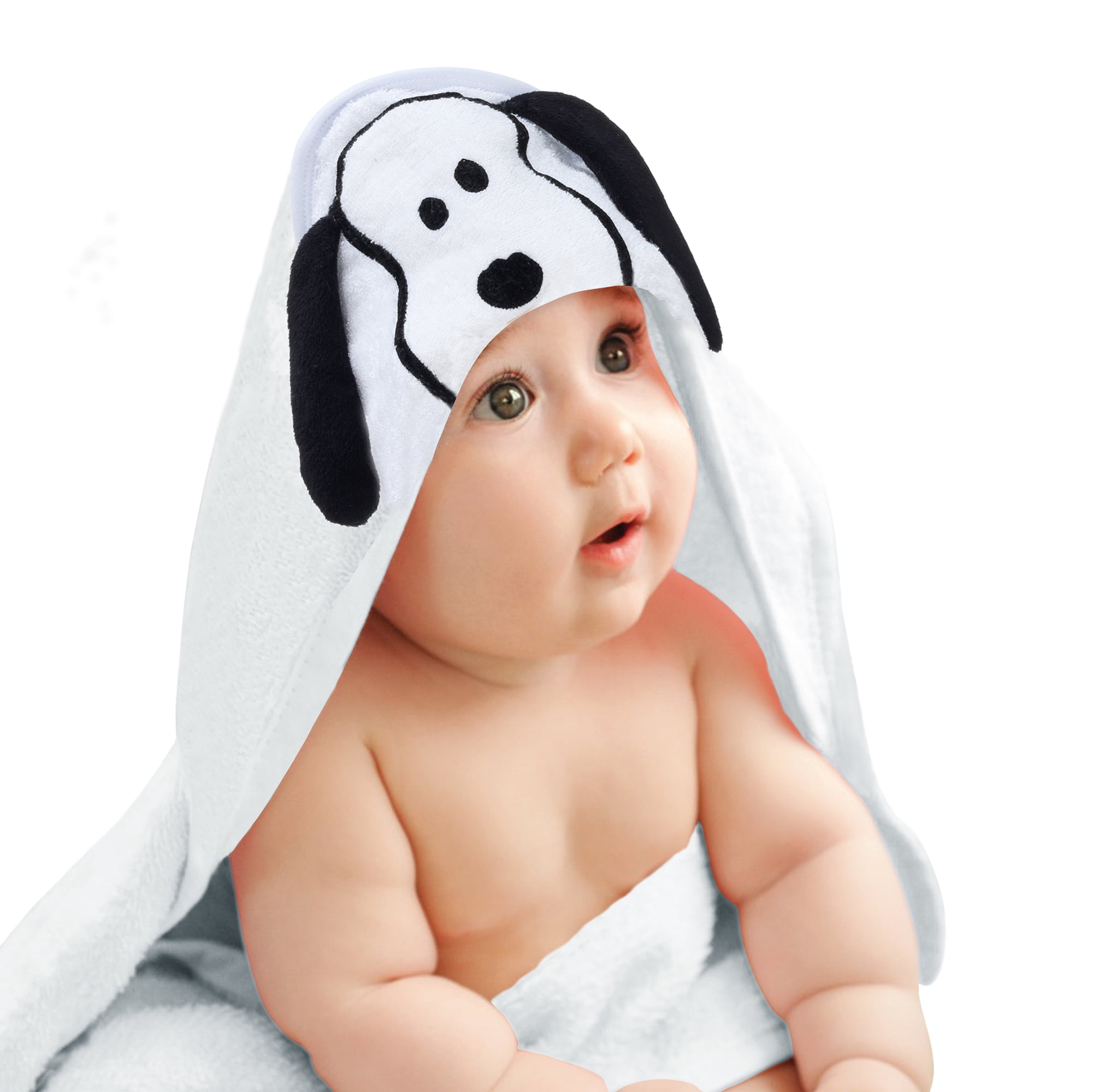 White Cotton Hooded Baby Bath Towel with Snoopy Design