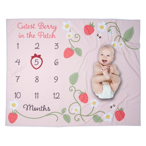 Lambs & Ivy Strawberry Patch Milestone Photo Opportunity Fleece Baby Blanket