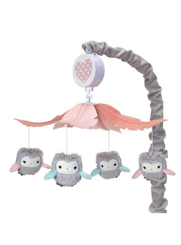 Lambs & Ivy Sweet Owl Dreams Gray/Pink Musical Baby Crib Mobile Soother Toy