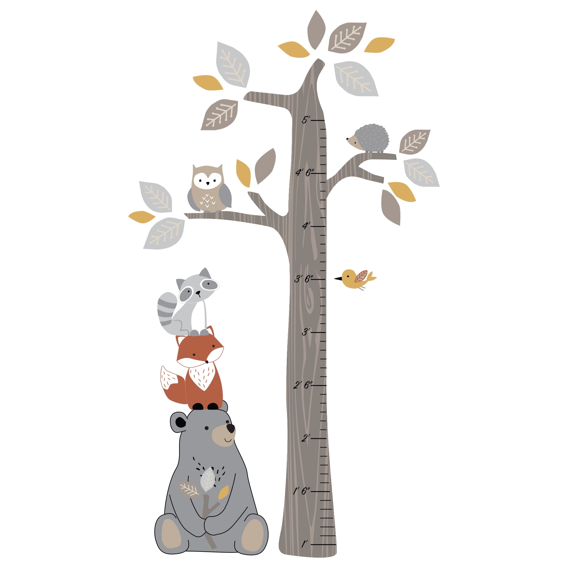 Woodland Forest Animals Glossy Vinyl Growth Chart Wall Decals