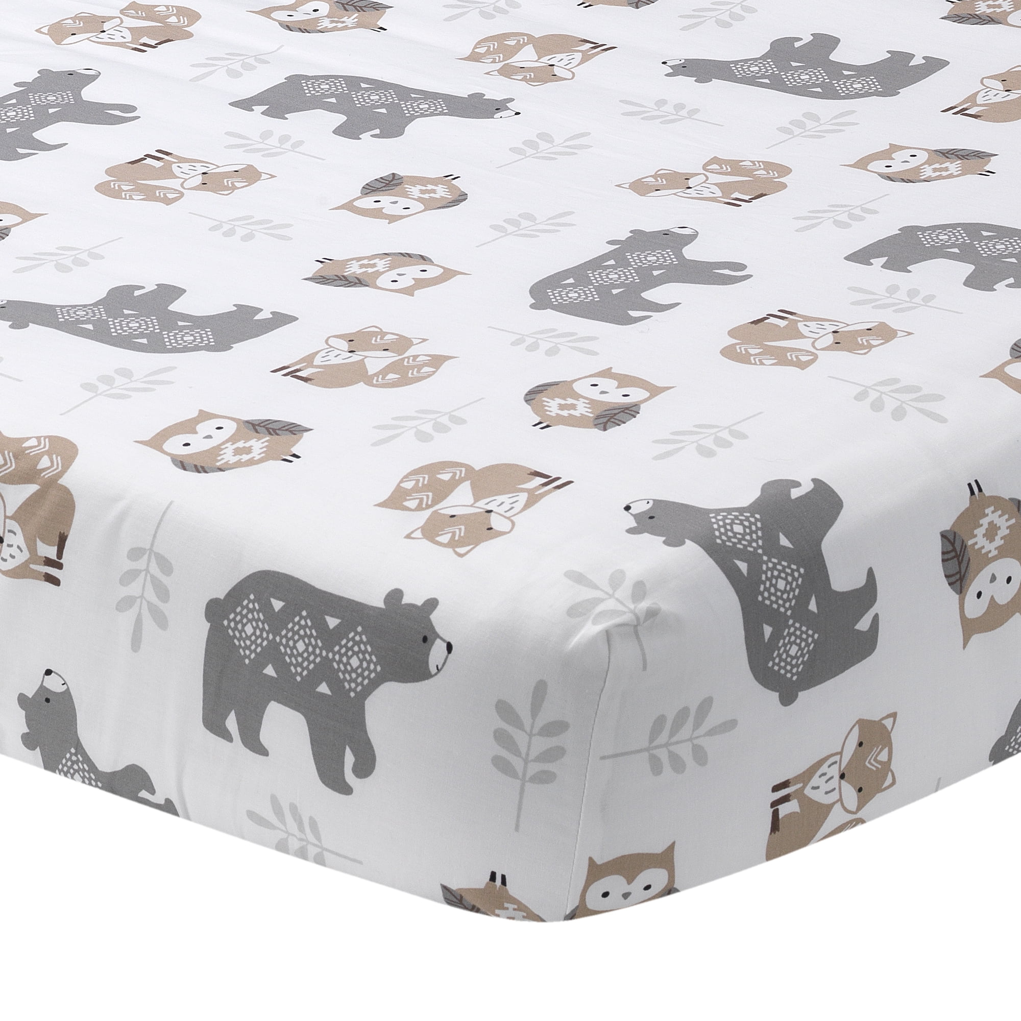 White and Gray Cotton Animal Print Toddler Crib Sheet