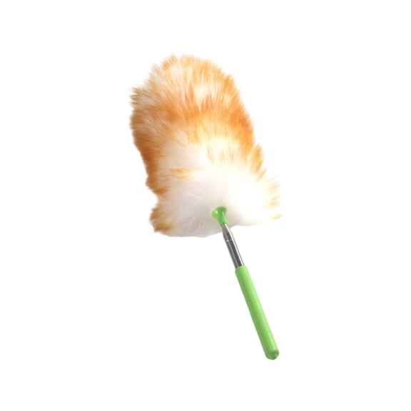 Lambs Wool Extendable Household Cleaning Duster 133" Wall Duster Cleaner with Green Stainless Steel Long Handle and Extension Pole for Cleaning High Ceiling Fan Interior Roof, Yellow&White