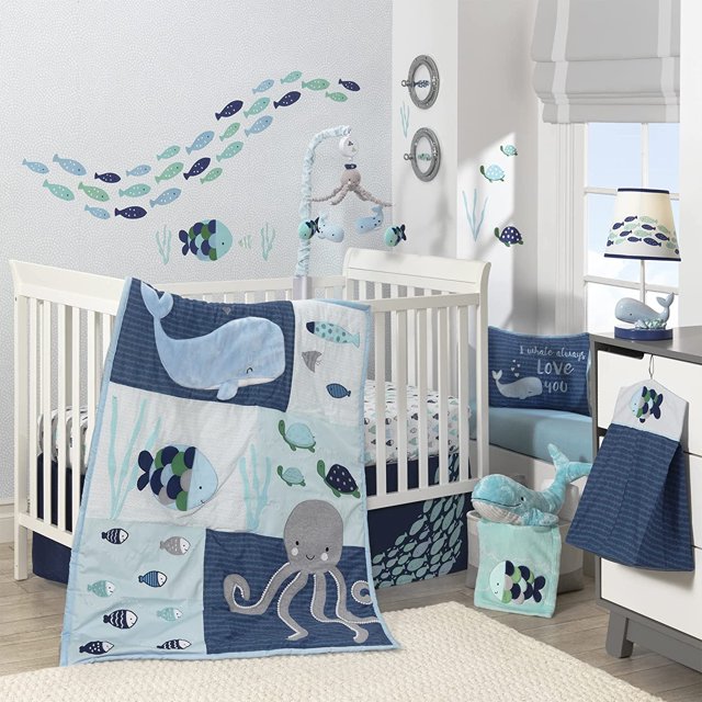 Lambs & Ivy Oceania 6Piece Baby Crib Bedding Set Blue Ocean Nautical