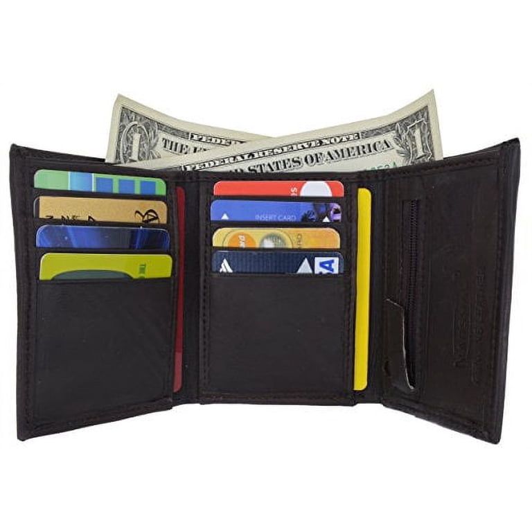 Lambskin Leather Men's Trifold Outside ID Credit Card Holder W