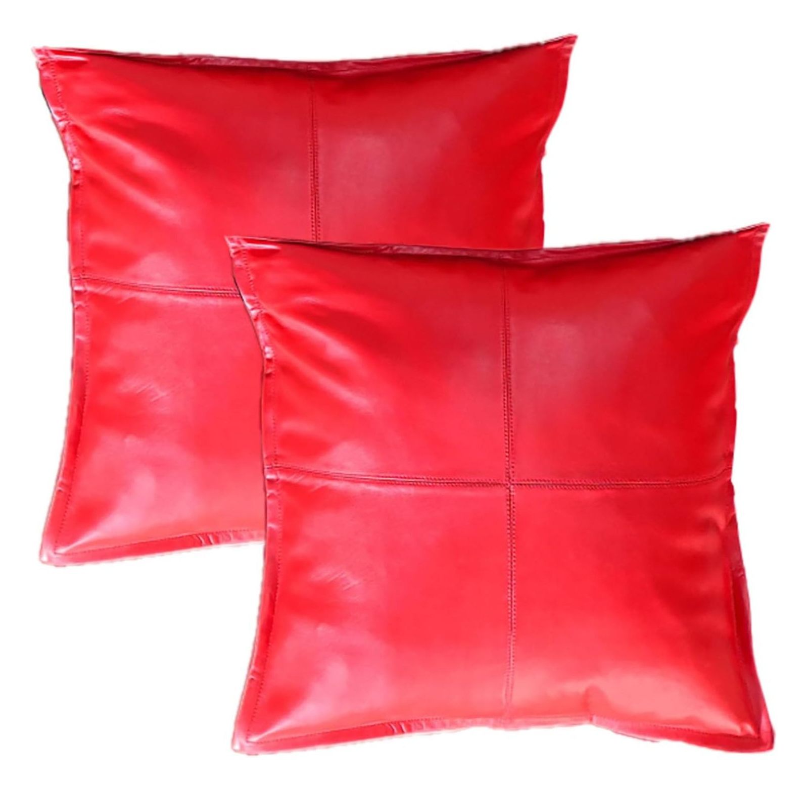 Leather Farm Genuine Lambskin Leather Pillow Covers - Black & Red Stripe, 18x18 Inches, Pack Of 2