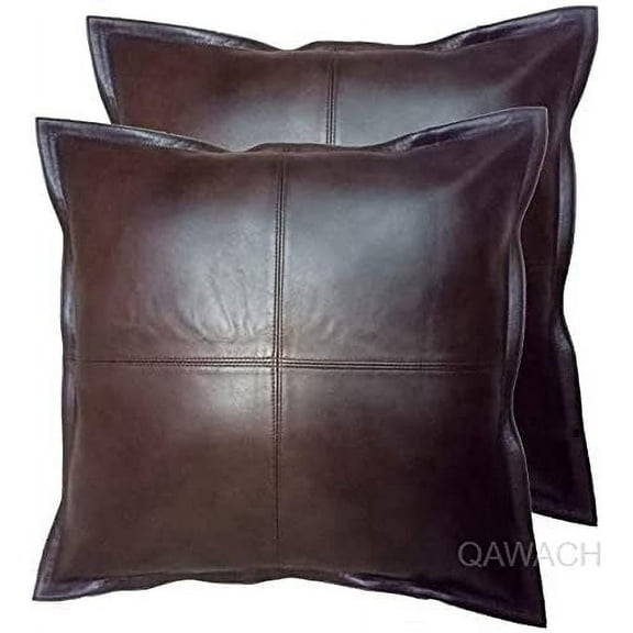 Lambskin Leather Pillow Cover, Sofa Cushion Case, Home Decor Style for Living Room & Bedroom, Brown 16X16