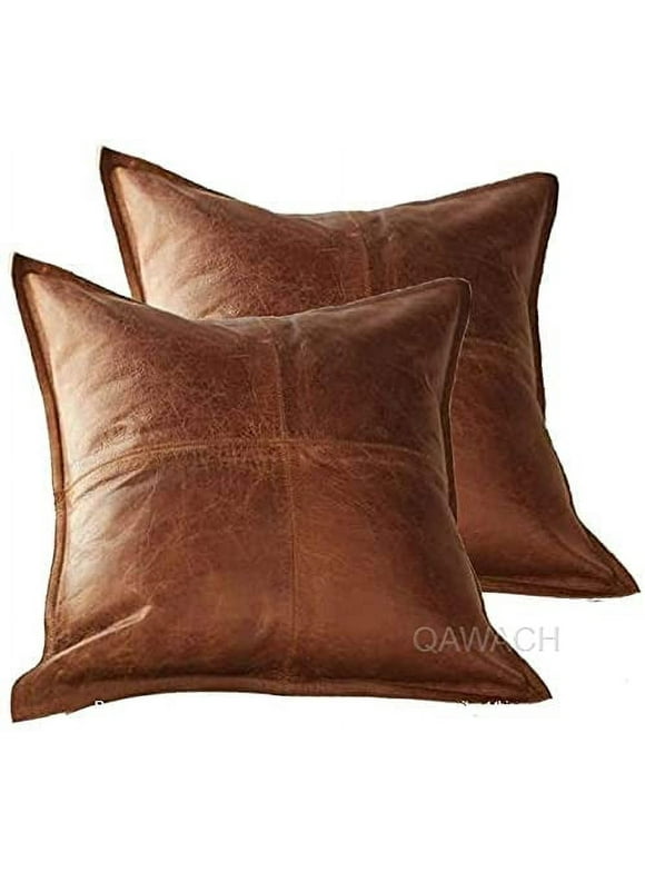 Lambskin Leather Pillow Cover, Sofa Cushion Case, Home Decor Style for Living Room & Bedroom, Crunch Tan 14X14