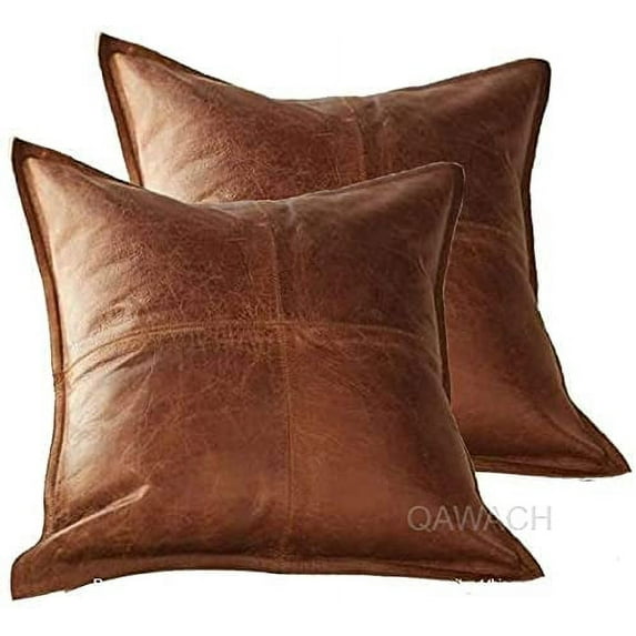Lambskin Leather Pillow Cover, Sofa Cushion Case, Home Decor Style for Living Room & Bedroom, Crunch Tan 18X18