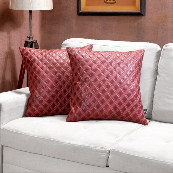 Lambskin Leather Pillow Cover, Sofa Cushion Case, Home Decor Style for Living Room & Bedroom, Red Flavia, 14x14