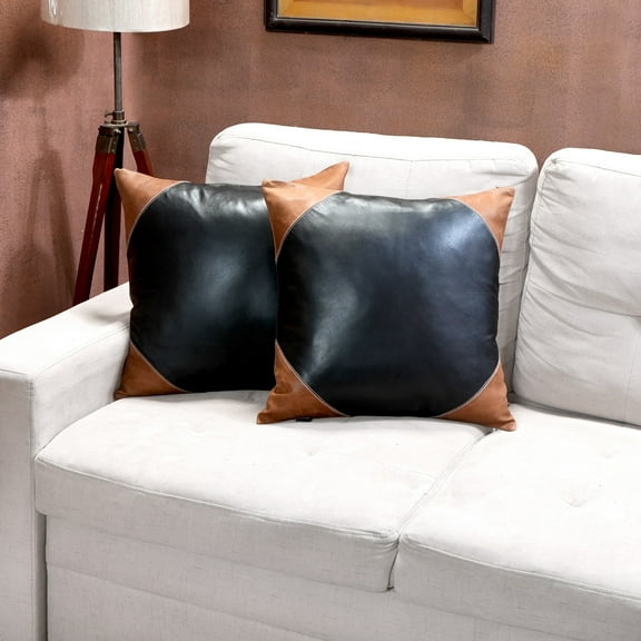 Lambskin Leather Pillow Cover, Sofa Cushion Case, Home Decor Style for Living Room & Bedroom, Tan Crunch, 14x14