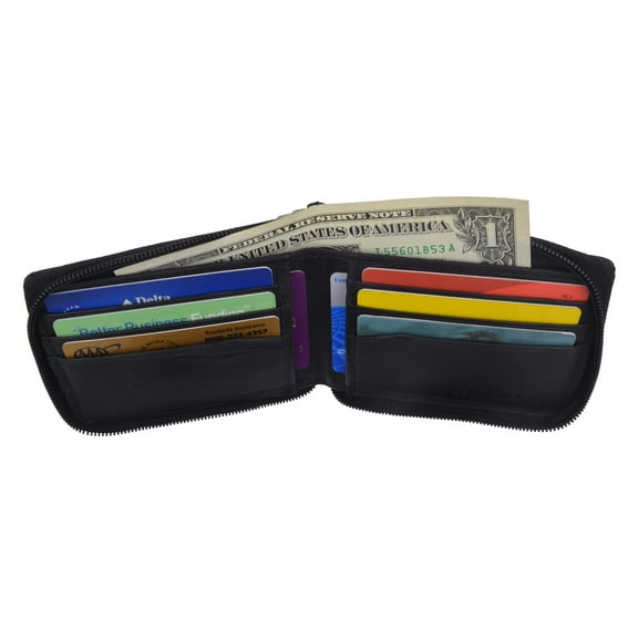 Lambskin Leather Zip Around W/Outside ID Bifold Wallet 1574