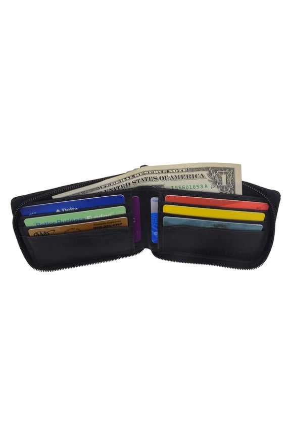 Lambskin Leather Zip Around W/Outside ID Bifold Wallet 1574
