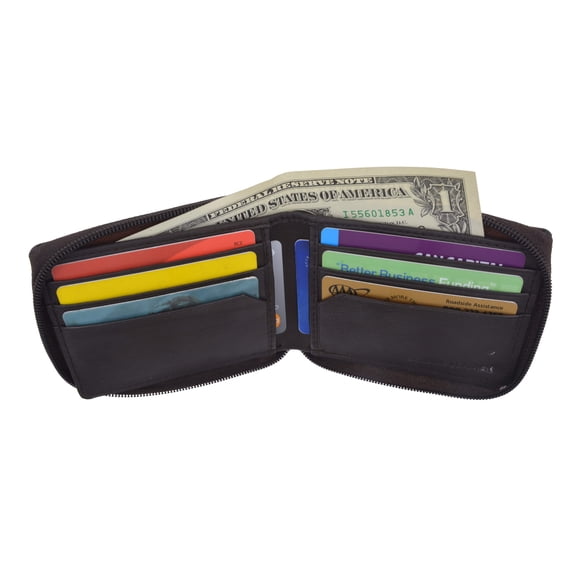 Lambskin Leather Zip Around W/Outside ID Bifold Wallet 1574