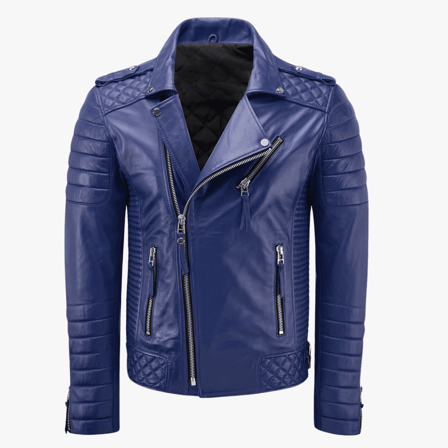Lambskin Real Leather Jacket For Mens Handmade Blue Quilted Leather Jacket