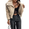 thumbnail image 1 of Lambswool Cropped Jacket Women Oversized Motorcycle Coats Fall Fashion Outfits Winter Clothes Beige S, 1 of 8