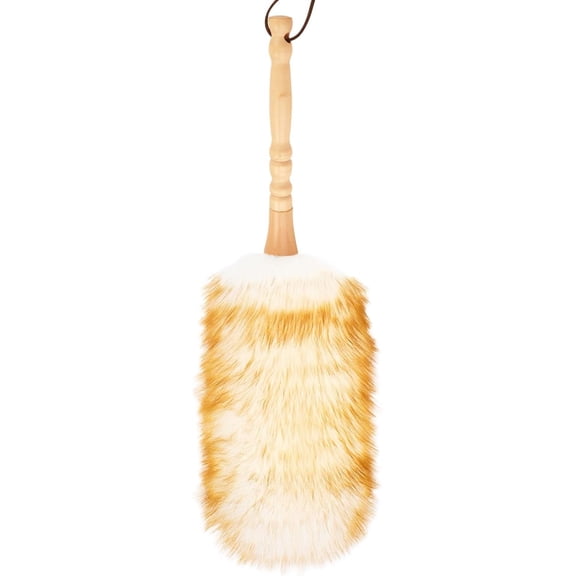 Lambswool Duster with Solid Wooden Handle,Leather Hang Strap,Comfortable Grips 19.6 inch Long Feathers Dusters for Cleaning Wall Desk Blind Cleaner Duster Tool