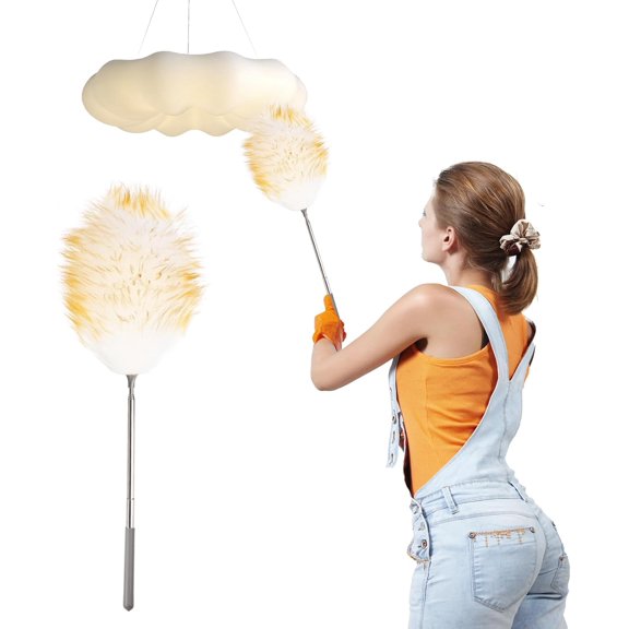 Lambswool Extendable Mini Duster 14-34 Inch Stainless Steel Extension Telescoping Pole Wool Dusters for Cleaning Ceiling Fans Window Blinds Car Interiors Furniture Dusting