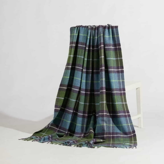 Lambswool Throw Blanket, 56 x 70 inches, Rolled Fringe (Blue, Purple Plaid)