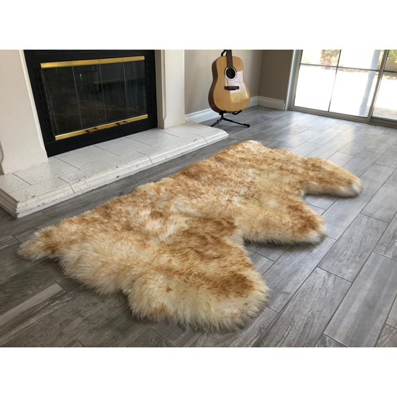 Lambzy Dynasty Natural 3-Pelt Luxury Long Wool Sheepskin Shag Rug White w/Brown Tips White