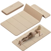 Lamei Foldable Yoga Mat, 31" Extra Wide Non-Slip Exercise Mats for Home Workout, 75" Long, 8mm Thick,Lightweight Travel, Quick Unfold/Fold, Flat Lay No CurlBeige