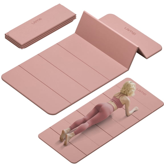 Lamei Foldable Yoga Mat, 31" Extra Wide Non-Slip Exercise Mats for Home Workout, 75" Long, 8mm Thick,Lightweight Travel, Quick Unfold/Fold, Flat Lay No Curl(Pink)