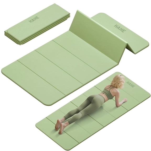 Lamei Foldable Yoga Mat, Extra Thick 1/2 inch Exercise Mat for Home Workout, Non-Slip Pilates Mats, Easy Storage, Quick Fold, No Curl(Green+Blacklack)