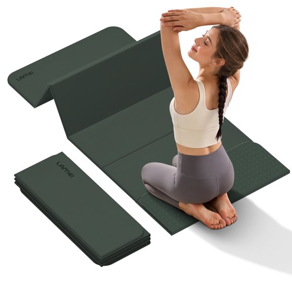 Lamei Foldable Yoga Mat, Extra Thick 1/2 inch Exercise Mat for Home Workout, Non-Slip Pilates Mats, Easy Storage, Quick Fold, No Curl(Green)