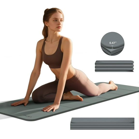 Lamei Foldable Yoga Mat, Extra Thick 1/2 inch Exercise Mat for Home Workout, Non-Slip Pilates Mats, Easy Storage, Quick Fold, No Curl(Grey)