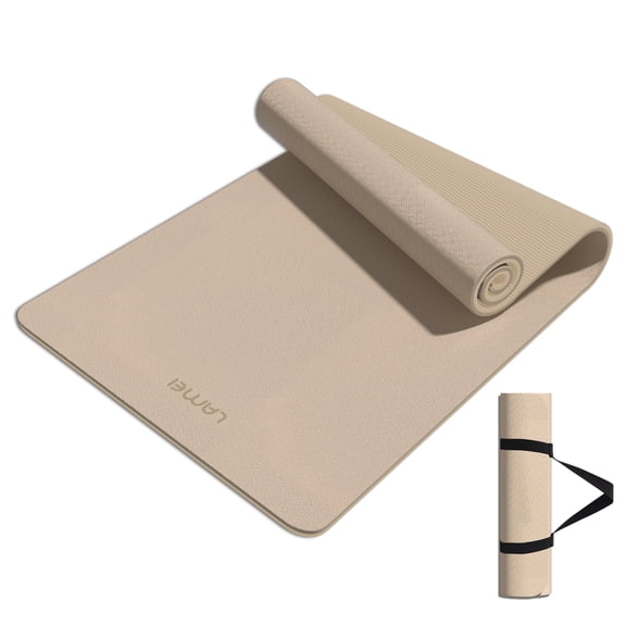 Lamei Yoga Mat,10mm Extra Thick Non Slip,Durable TPE Exercise Mats for Home Workout,Includes Straps for Carryingr, Eco-Friendly Travel Pilates(Bronze)