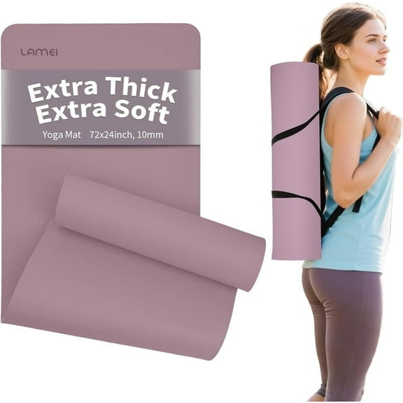 Lamei Yoga Mat,10mm Thick Non-Slip,Durable TPE Exercise Mat for Home Gym Travel,Includes Yoga Mat Carrier Strap, Eco-Friendly Workout Mats, Pilates, Stretching Barefoot Meditation(Pink)