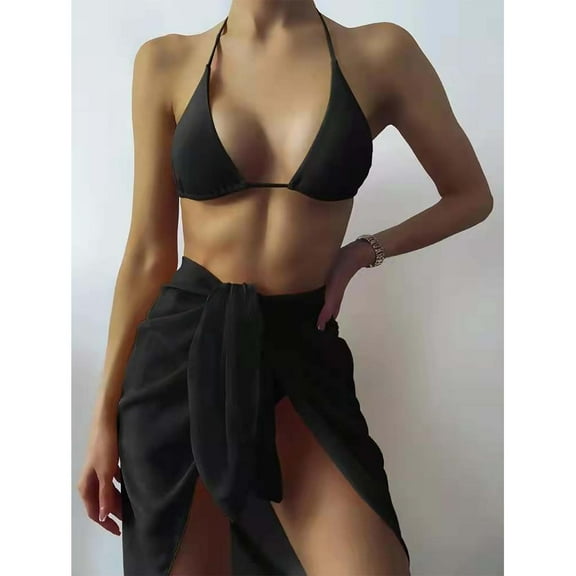 OKBOP 3 Piece Bikini Swimsuit Set for Women,Sexy Halter Tie Back Split Bathing Suit,High Waisted Tie Side Ruched Swimwear Beachwear