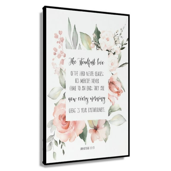 Lamentations 3 22-23 Steadfast Love Bible Verse Wall Art, Scripture Print Floral Printable Wall Art Painting Canvas Room Decor for Bedroom