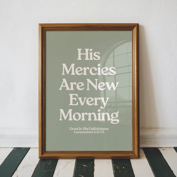 Lamentations 3:23 Christian Sage Green Faith Quote Art, Unframed Canvas
