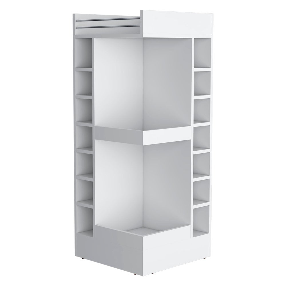 FM FURNITURE Lamer Corner Bar Cabinet with Wine Rack and Open Shelf White