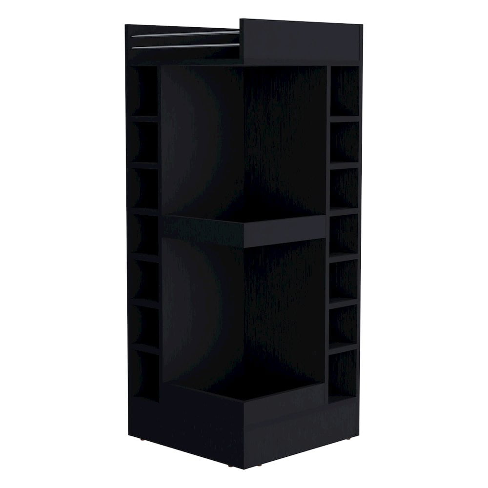 FM FURNITURE Lamer Corner Bar Cabinet with Wine Rack and Open Shelf, Natural Oak
