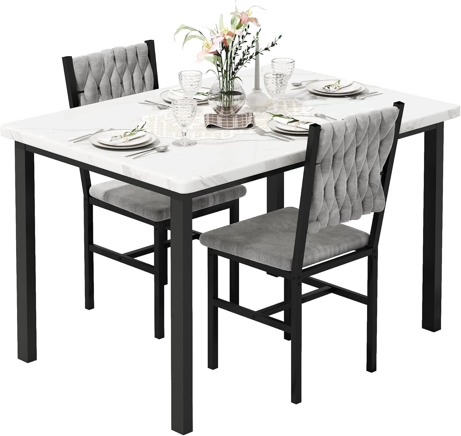 Lamerge 2-Piece Dining Set, Modern Kitchen Dining Set, featuring two dining chairs with goose-down cushions and a small dining table; perfect for kitchens, apartments, and dining rooms; white