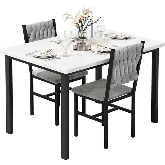 Lamerge 2-Piece Dining Set, Modern Kitchen Dining Set, featuring two dining chairs with goose-down cushions and a small dining table; perfect for kitchens, apartments, and dining rooms; white