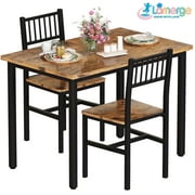 Lamerge 3 Piece Dining Table Set, Industrial Kitchen Table and 2 Chairs with Metal Frame, Dining Room Table Set, Breakfast Table Set for Small Space, Dining Room, Kitchen, Rustic Brown