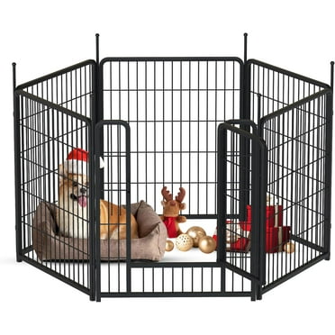 Lamerge 32'' Dog Playpen Indoor/Outdoor, 6 Panels Metal Dog Fence with Doors, Portable Pet Dog Cage Outdoor Exercise Pen, Foldable Puppy Playpen Kennel for Garden Yard, RV Camping