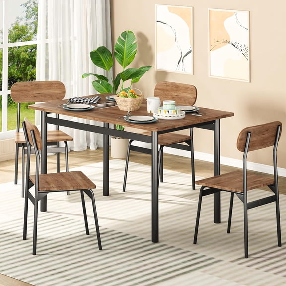 Lamerge 4 Person Dining Table Set, Wooden Dining Table 5 Piece Set with 4 Oak Metal Frame Chairs, Space Saving, Suitable for Apartments, Small Spaces, Kitchens, Breakfast Corners, Espresso Wood C