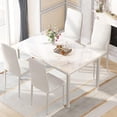 thumbnail image 1 of Lamerge 5 Piece Dining Table Set for 4, Faux Marble Kitchen Table with 4 PU Leather Chairs, Modern 4 Person Dining Room Sets for Small Space, Living Room, Apartment, White, 1 of 8