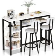 Lamerge Bar Dining Table Set for 2, 3 Piece Bar Table and Chairs Set, Kitchen Counter Height Dining Table Set, Small Kitchen Bar Table with Storage, Breakfast Nook Set for Small Space, White+Black